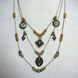 Chicos multi strand necklace gold tone crystals boho